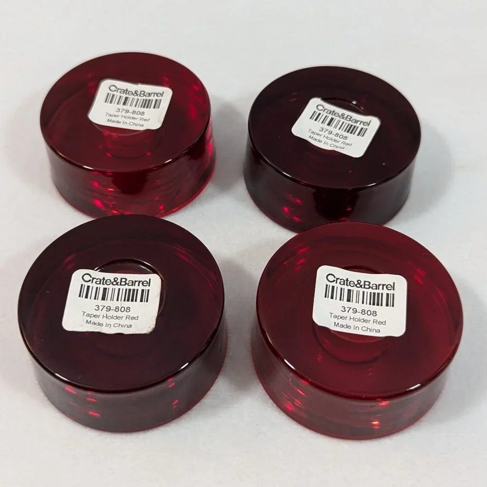 Crate & Barrel Red Glass Taper Candle Holder Set of 4 379-808 NWT